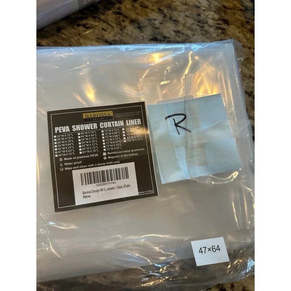 Barossa Design RV Shower Curtain Liner with 3 Magnets - 47
